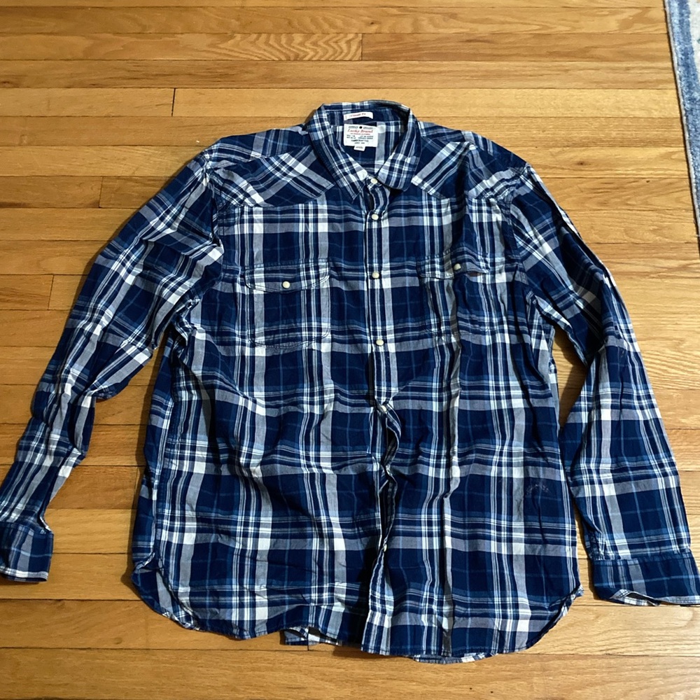 XXL Lucky Brand Blue Gingham Snap-Button Shirt